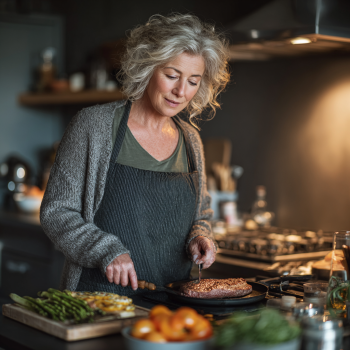 Літня пара готує здорову їжу разом